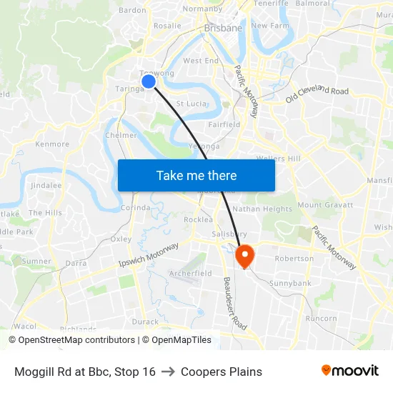 Moggill Rd at Bbc, Stop 16 to Coopers Plains map