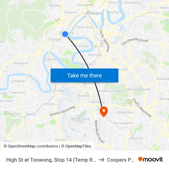 High St at Toowong, Stop 14 (Temp Relocation) to Coopers Plains map