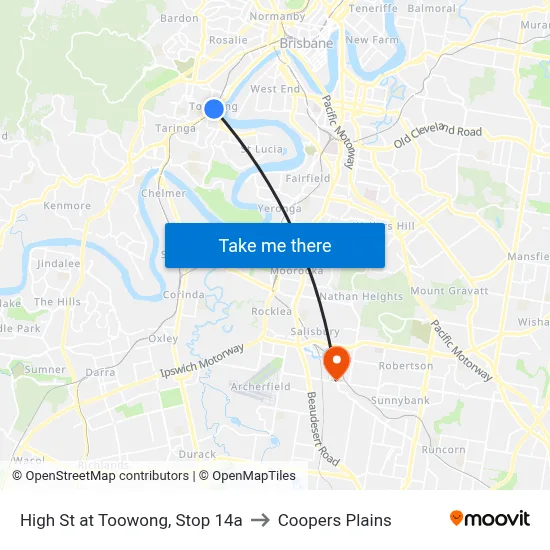 High St at Toowong, Stop 14a to Coopers Plains map