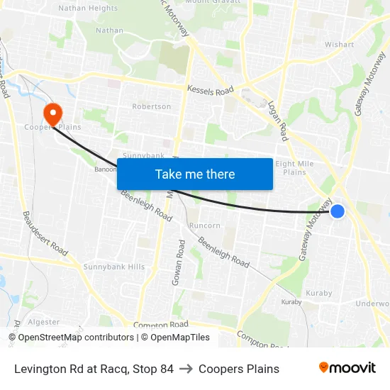 Levington Rd at Racq, Stop 84 to Coopers Plains map