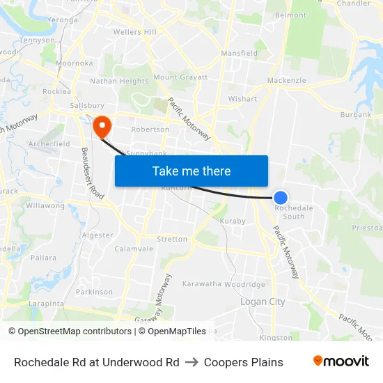 Rochedale Rd at Underwood Rd to Coopers Plains map