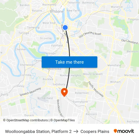 Woolloongabba Station, Platform 2 to Coopers Plains map