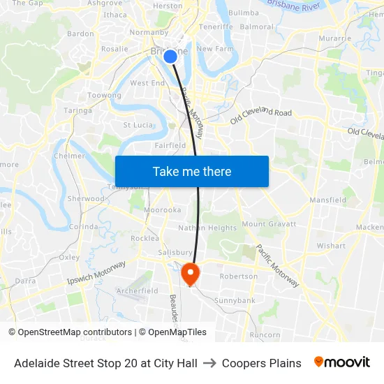 Adelaide Street Stop 20 at City Hall to Coopers Plains map