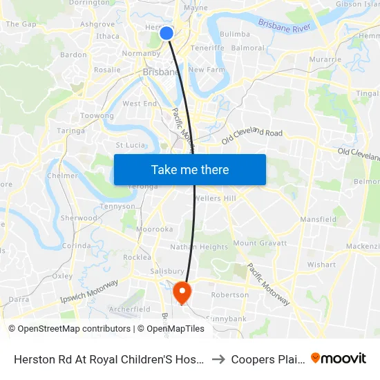 Herston Rd At Royal Children'S Hospital to Coopers Plains map