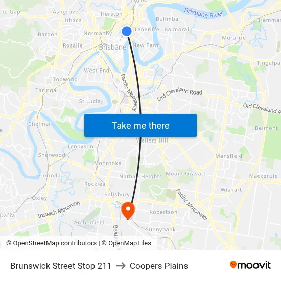 Brunswick Street Stop 211 to Coopers Plains map