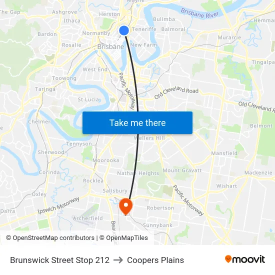Brunswick Street Stop 212 to Coopers Plains map