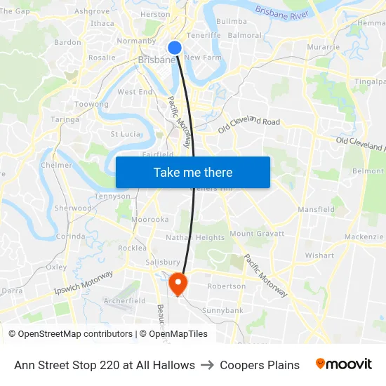 Ann Street Stop 220 at All Hallows to Coopers Plains map