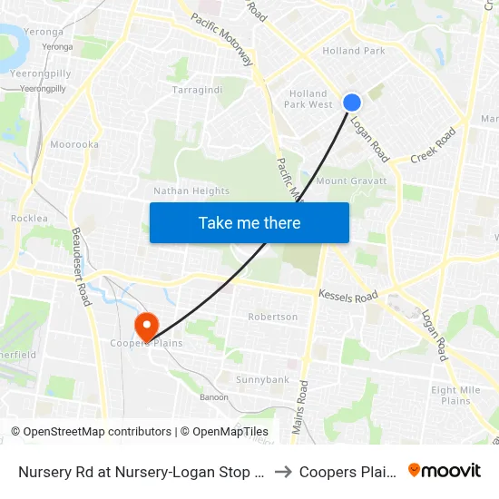 Nursery Rd at Nursery-Logan Stop 48 to Coopers Plains map
