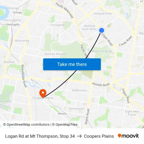 Logan Rd at Mt Thompson, Stop 34 to Coopers Plains map