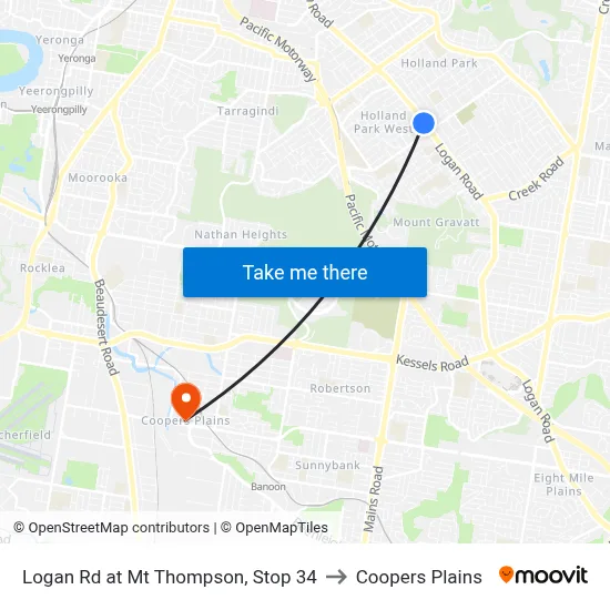 Logan Rd at Mt Thompson, Stop 34 to Coopers Plains map