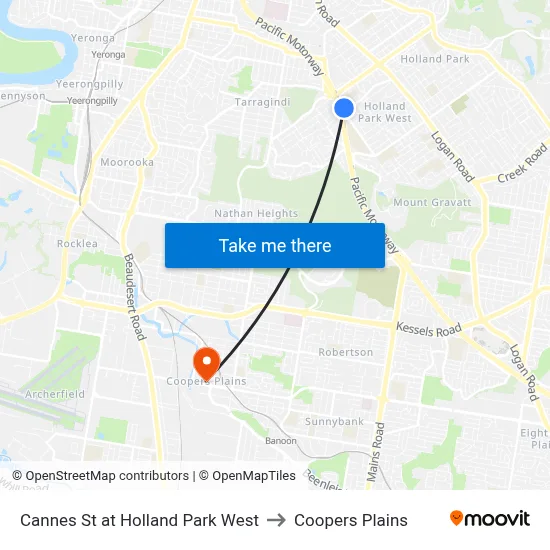 Cannes St at Holland Park West to Coopers Plains map