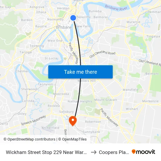 Wickham Street Stop 229 Near Warner St to Coopers Plains map
