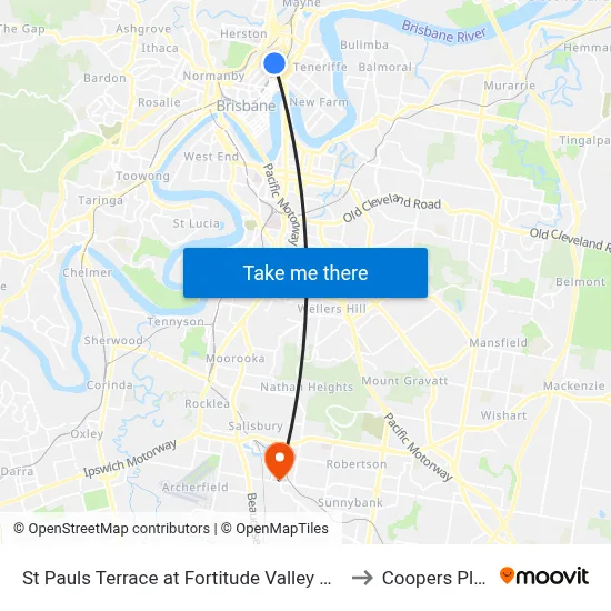St Pauls Terrace at Fortitude Valley Stop 232 to Coopers Plains map