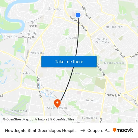 Newdegate St at Greenslopes Hospital, Stop 23 to Coopers Plains map