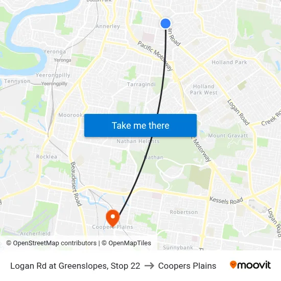 Logan Rd at Greenslopes, Stop 22 to Coopers Plains map