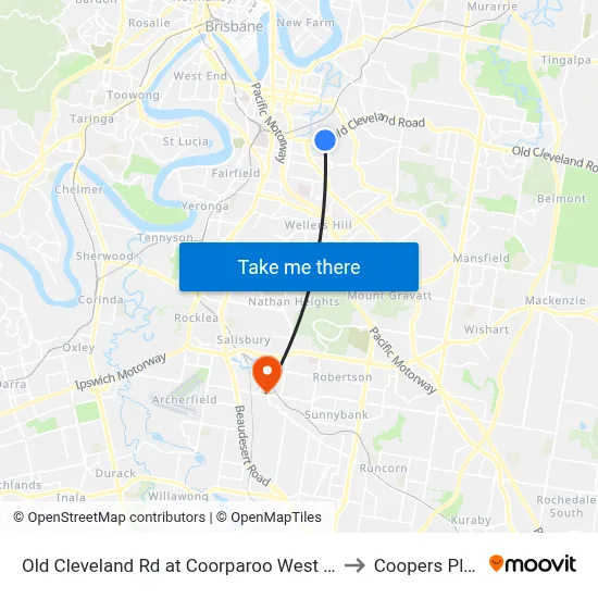 Old Cleveland Rd at Coorparoo West Stop 19 to Coopers Plains map
