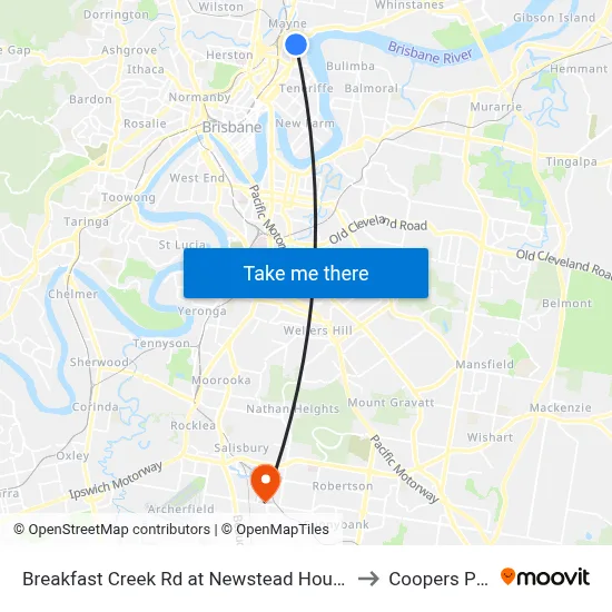 Breakfast Creek Rd at Newstead House, Stop 12 to Coopers Plains map