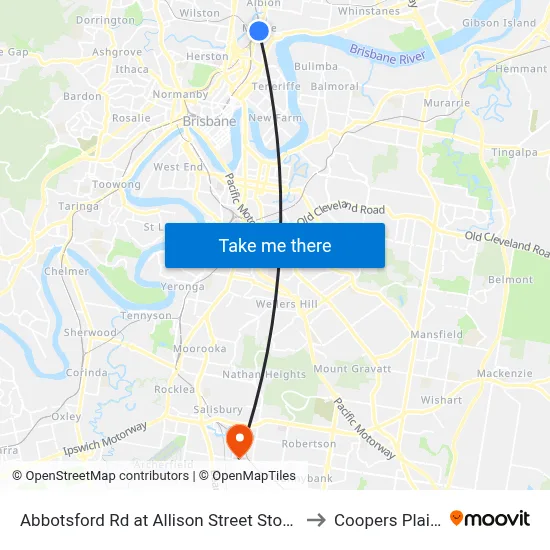 Abbotsford Rd at Allison Street Stop 16 to Coopers Plains map
