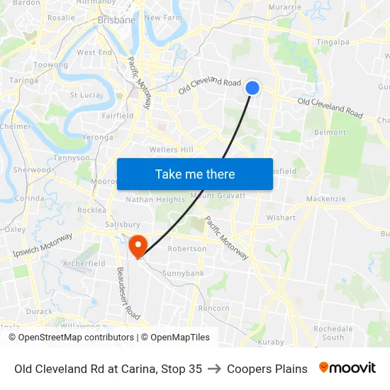 Old Cleveland Rd at Carina, Stop 35 to Coopers Plains map
