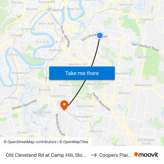 Old Cleveland Rd at Camp Hill, Stop 30 to Coopers Plains map