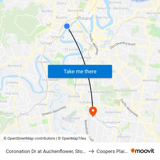 Coronation Dr at Auchenflower, Stop 7 to Coopers Plains map
