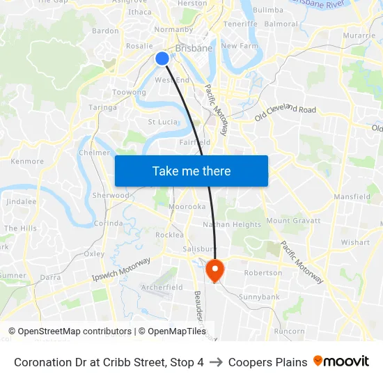 Coronation Dr at Cribb Street, Stop 4 to Coopers Plains map