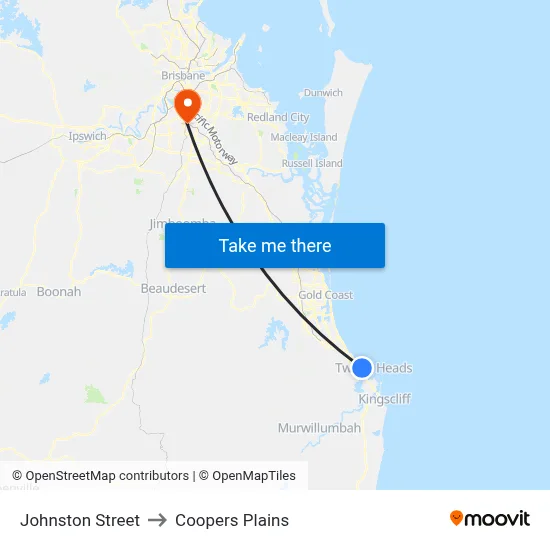 Johnston Street to Coopers Plains map