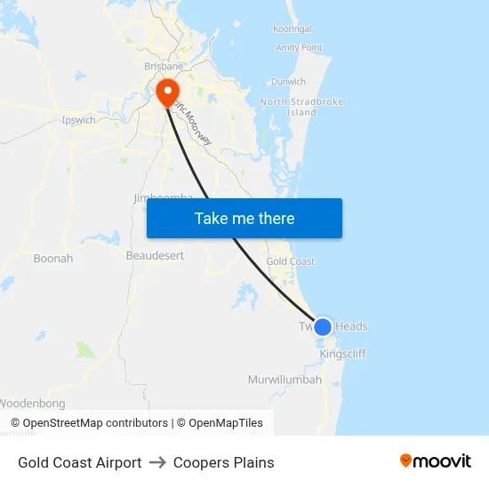 Gold Coast Airport to Coopers Plains map