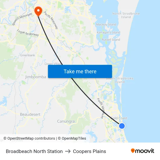 Broadbeach North Station to Coopers Plains map