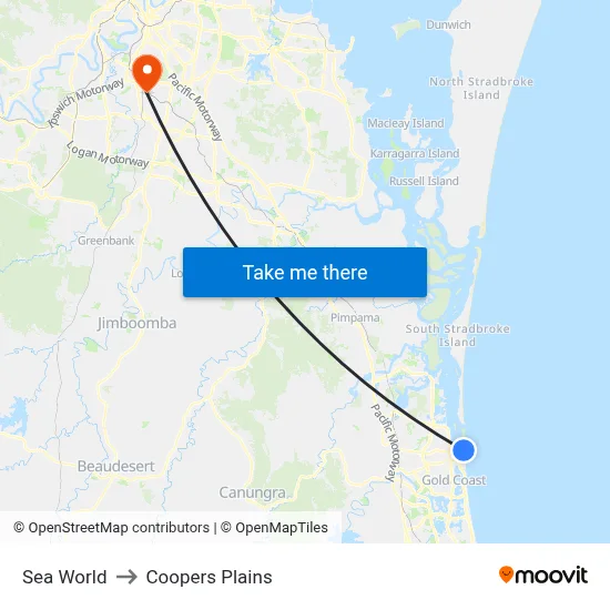Sea World to Coopers Plains map