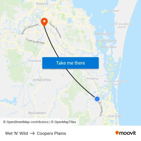 Wet 'N' Wild to Coopers Plains map