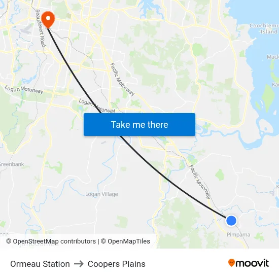 Ormeau Station to Coopers Plains map