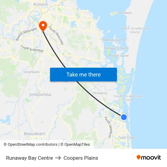 Runaway Bay Centre to Coopers Plains map