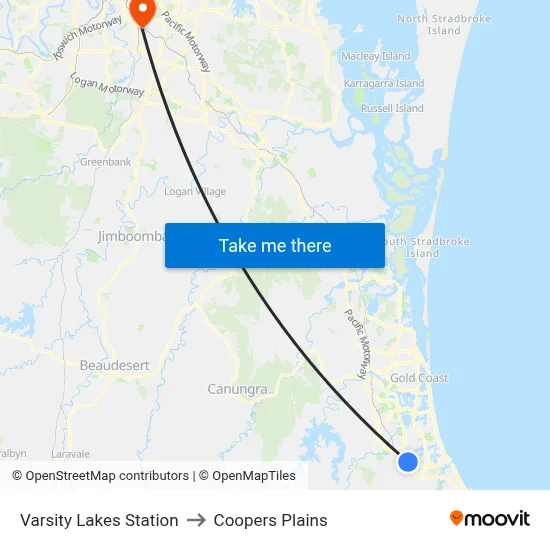 Varsity Lakes Station to Coopers Plains map