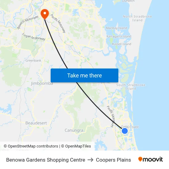 Benowa Gardens Shopping Centre to Coopers Plains map