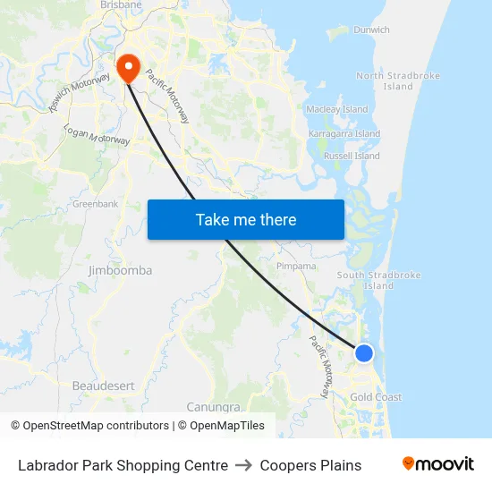 Labrador Park Shopping Centre to Coopers Plains map