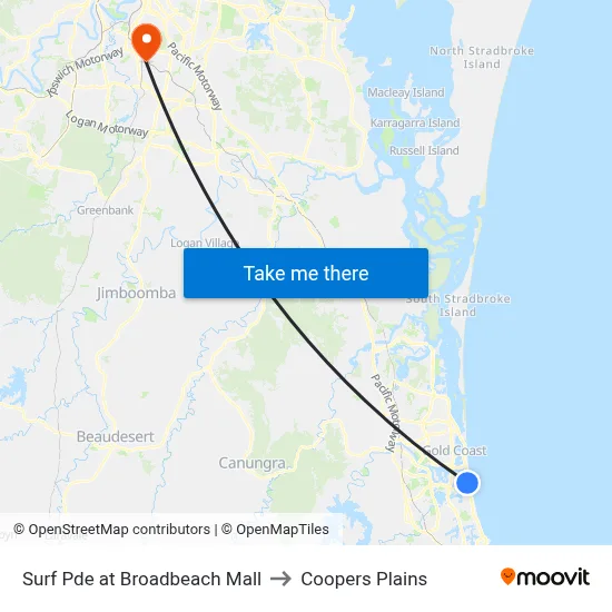 Surf Pde at Broadbeach Mall to Coopers Plains map