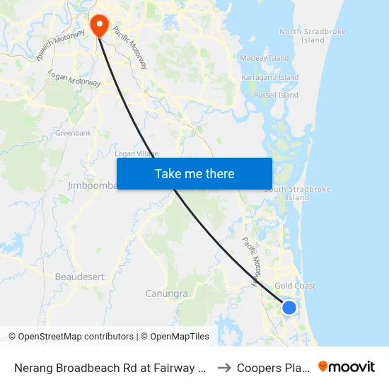 Nerang Broadbeach Rd at Fairway Drive to Coopers Plains map