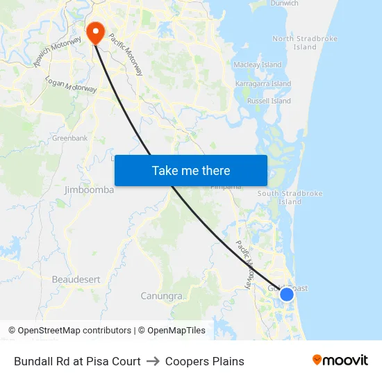Bundall Rd at Pisa Court to Coopers Plains map