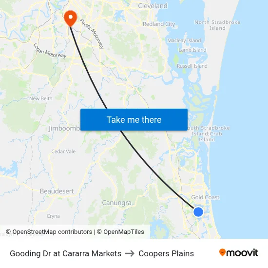 Gooding Dr at Cararra Markets to Coopers Plains map