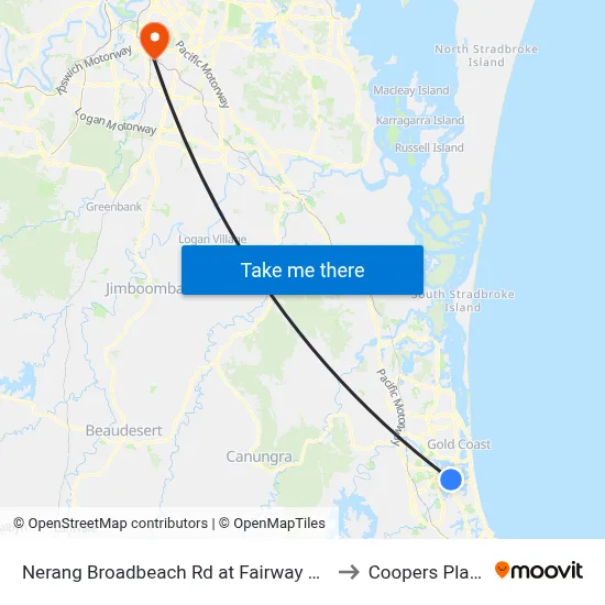Nerang Broadbeach Rd at Fairway Drive to Coopers Plains map