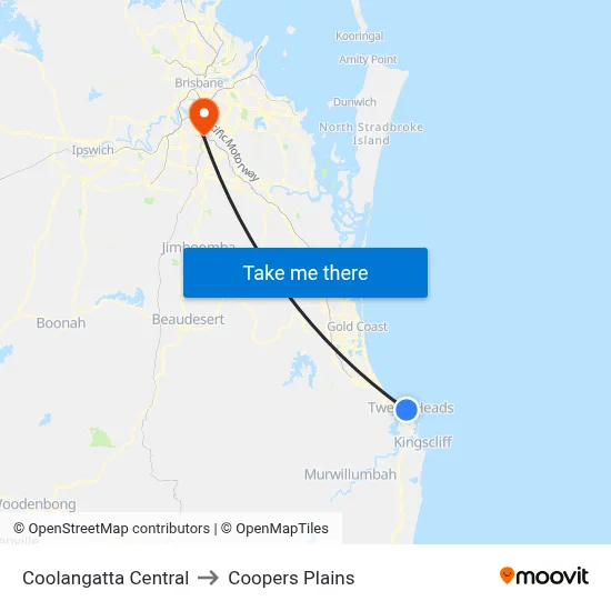 Coolangatta Central to Coopers Plains map