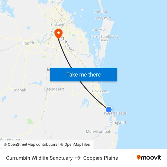Currumbin Wildlife Sanctuary to Coopers Plains map
