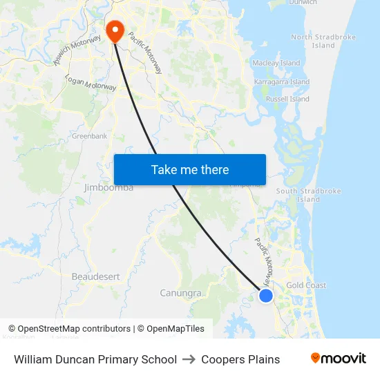 William Duncan Primary School to Coopers Plains map