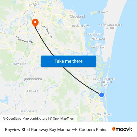 Bayview St at Runaway Bay Marina to Coopers Plains map