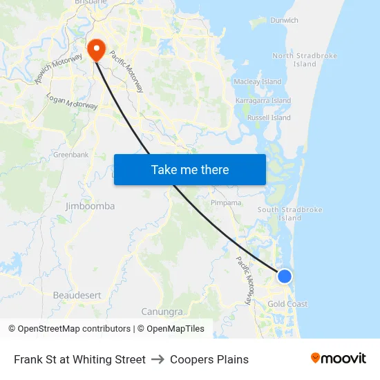 Frank St at Whiting Street to Coopers Plains map