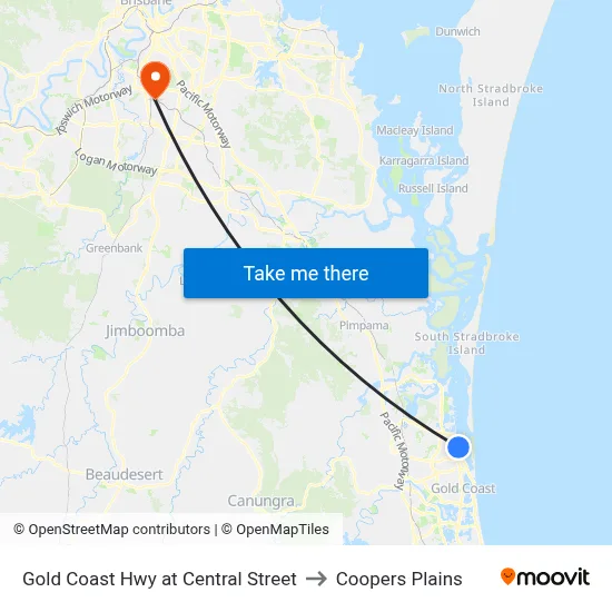 Gold Coast Hwy at Central Street to Coopers Plains map