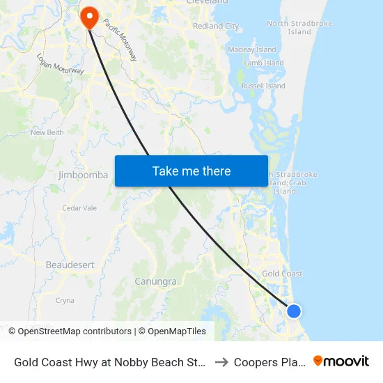 Gold Coast Hwy at Nobby Beach Station to Coopers Plains map