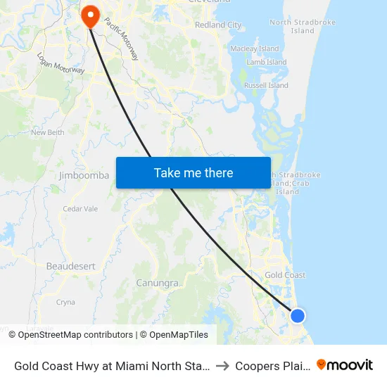Gold Coast Hwy at Miami North Station to Coopers Plains map