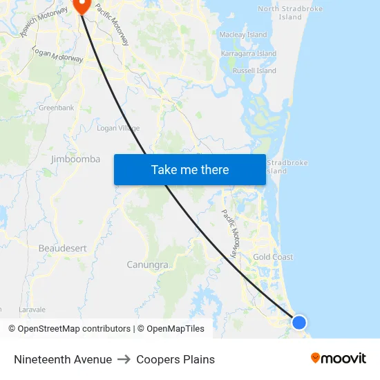 Nineteenth Avenue to Coopers Plains map
